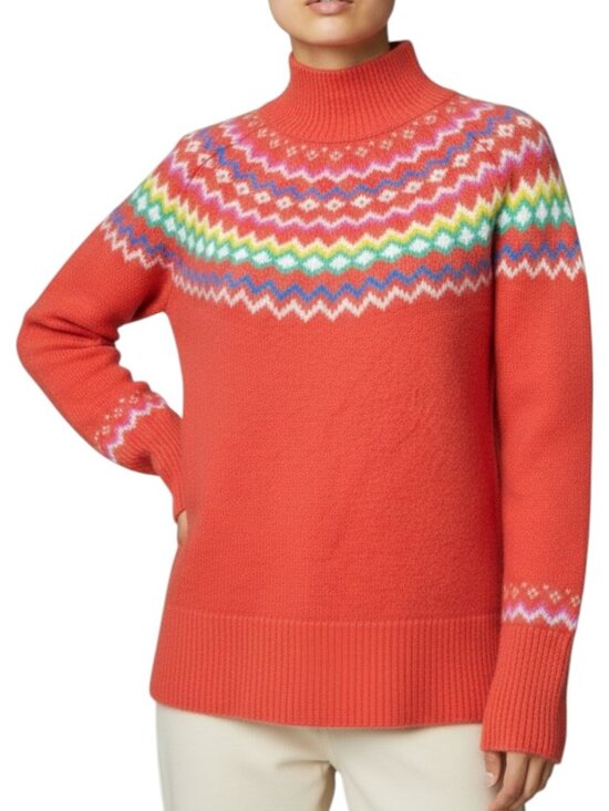 Boden Sweaters - Boden Red Orange Fair Isle "Anna" Cashmere Mock Neck Sweater Women's Size 6
